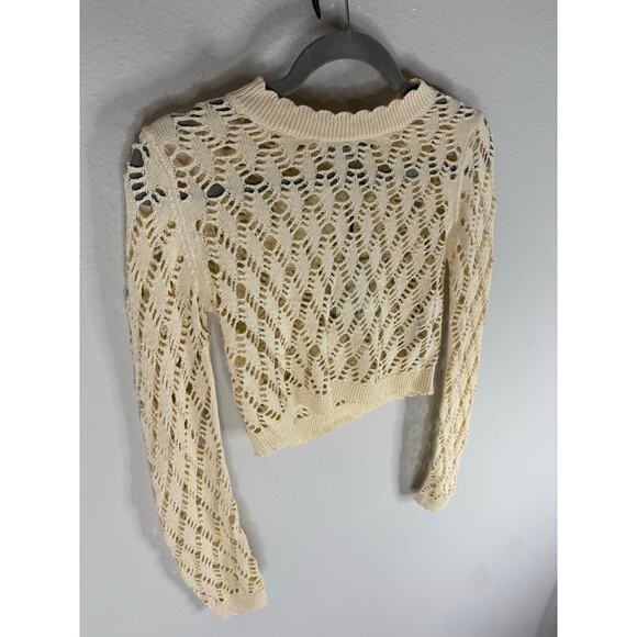 AllSaints Erin Crochet Crop Sweater Organic Cotton Boho Chic Minimalist Beige SM - Picture 4 of 11